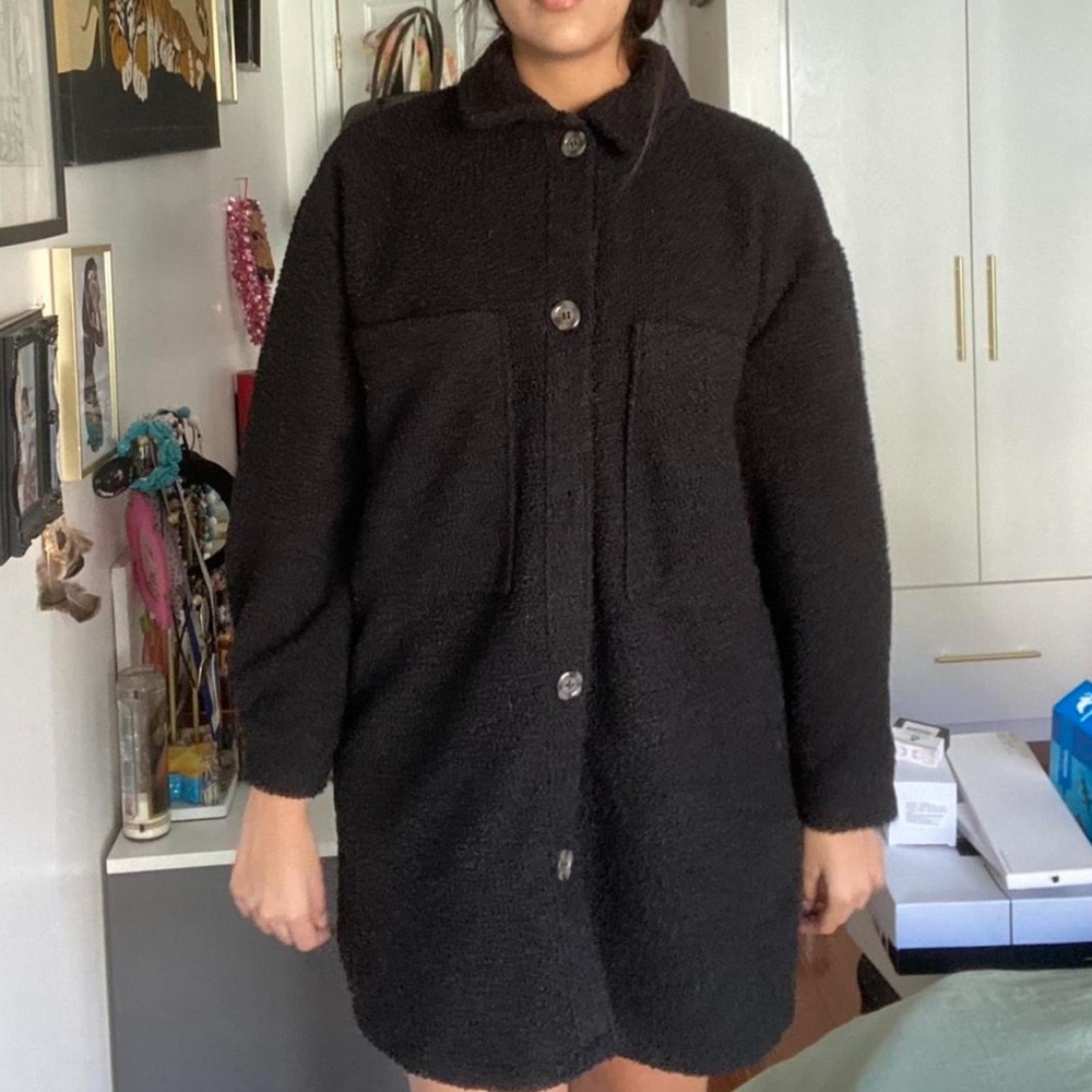 Black oversized teddy coat